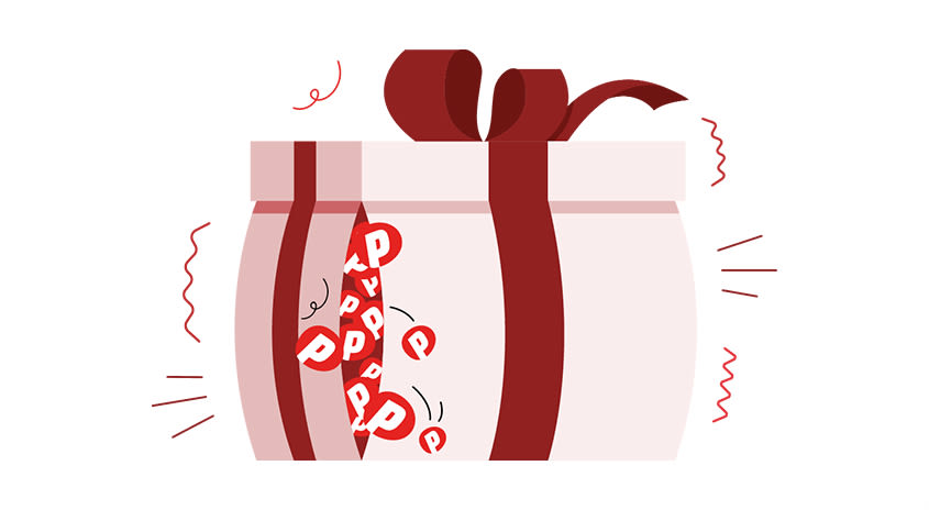 Geschenkspaket aus dem myMediaMarkt-Punkte platzen