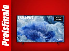 Bild mit rotem Hintergrund. Links steht: Preisfinale, daneben das Produktbild eines TVs.