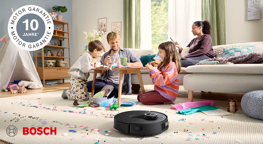 Bosch Spotless auf Teppich. Button mit 10 Jahre Motor Garantie