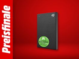 Bild mit rotem Hintergrund. Links steht: Preisfinale, daneben das Produktbild einer Festplatte.