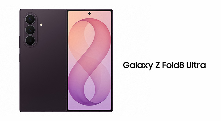 Samsung Galaxy Z Fold8 Ultra Smartphone in Violett Shadow mit aufgeklapptem Display