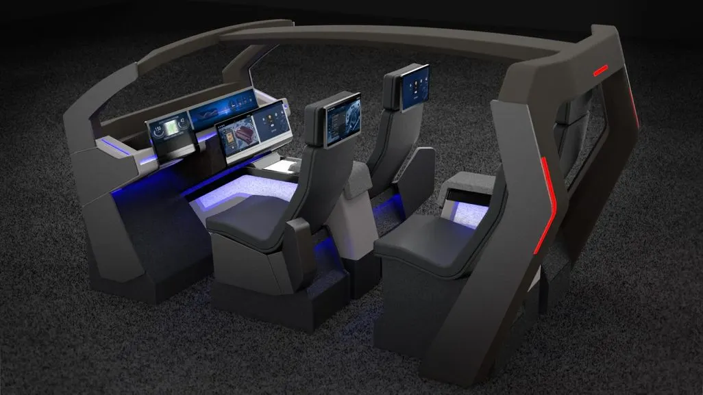 Simulationsansicht des Innenlebens eines smarten futuristischen Autos.