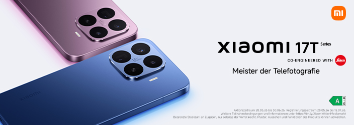 Xiaomi 17T Series Smartphones in Lila und Blau mit Premium-Quad-Kamera-Setup. Gekennzeichnet als 'Meister der Telefotografie' mit Leica-Technologie.