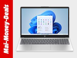 Laptop mit Windows-Startbildschirm, silber