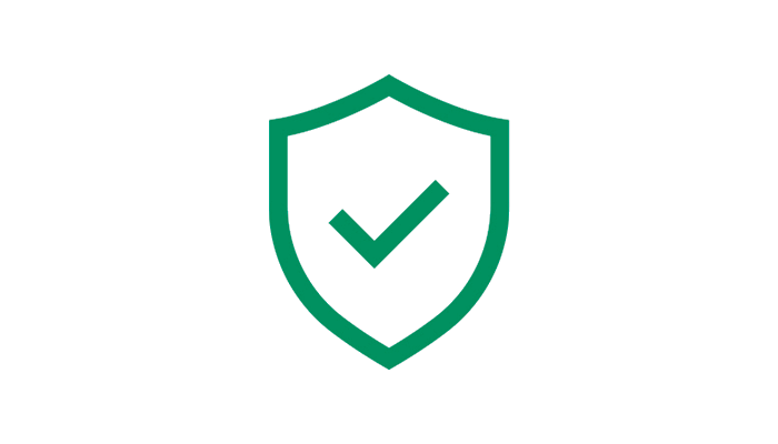Auf weißem Grund befindet sich ein grünes Schildsymbol mit einem grünen Häkchen in der Mitte.