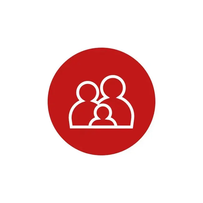 Roter Kreis mit weißem Familiensymbol in der Mitte auf weißem Hintergrund.