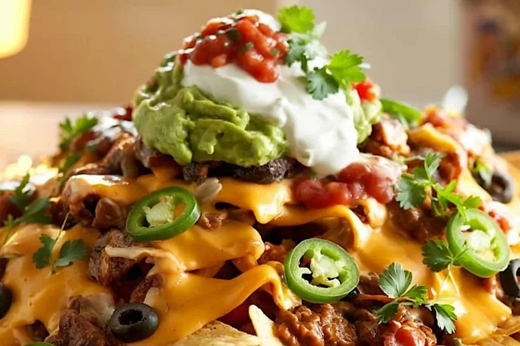 Texmex-Raclette mit Fleisch, Käse, Sauerrahm, Salsa und Guacamole.