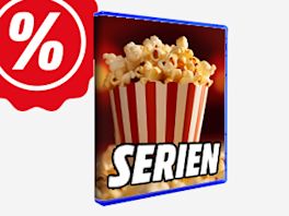 Angebotsgrafik mit rotem Prozent-Symbol, im Vordergrund Popcorn