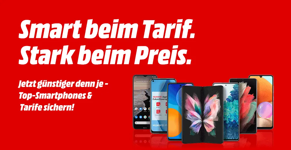 Textbanner: Guter Deal? Gibt's bei uns mit Tarif! Top Smartphones. Top Tarife.