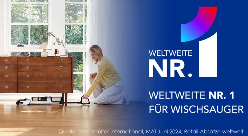 Tineco: Weltweite Nr. 1 für Wischsauger. Quelle: Euromonitor International. Juni 2024. Retail-Absätze weltweit