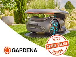 Gardena Mähroboter kaufen und gratis Garage dazu sichern!