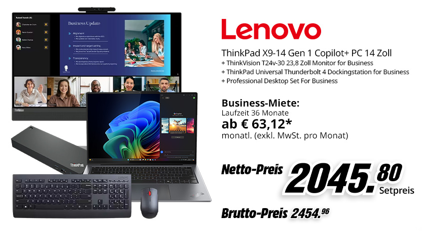 Lenovo Bundle um Setpreis Netto € 2045,80, Brutto € 2454,96 und Business-Miete mit 36 Monatsraten ab € 63,12* exkl. MwSt. pro Monat)