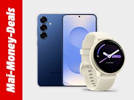 Smartphone und Smartwatch, blau und beige