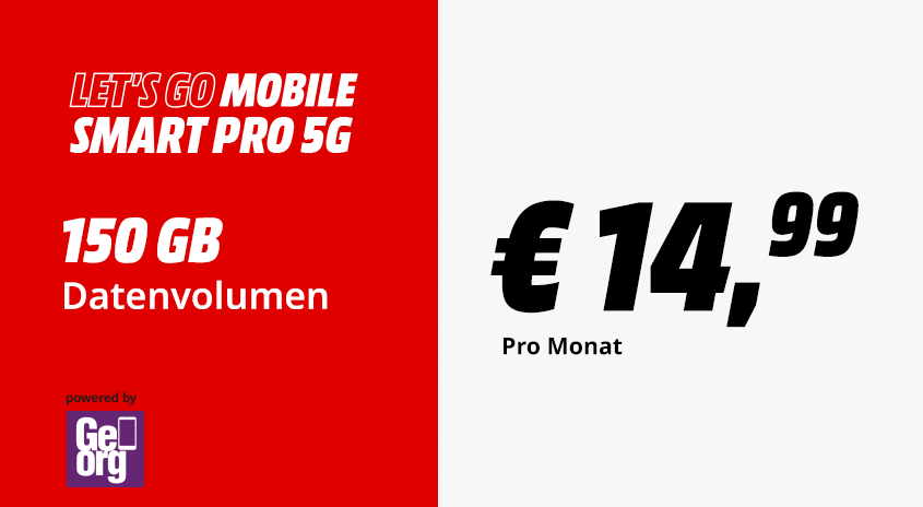 Mobilfunktarif „LET’S GO MOBILE SMART Pro 5G“ mit 80 GB Datenvolumen für 14,99 Euro pro Monat, powered by Georg.