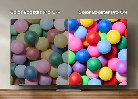 ein geteiltes Bild mit einem TV und viele bunte Ballons im Bild