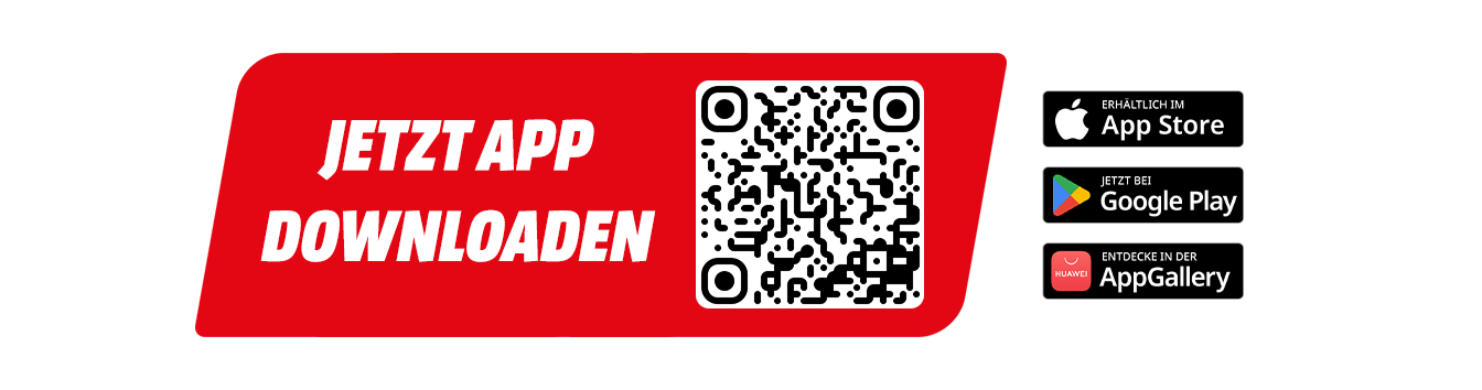 App Downloaden - QR Code zum jeweiligen App Store - Labels für Google Play , App Store und App Gallery