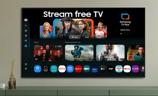 ein Smart TV mit dem Startbildschirm. Verschiedene Apps sind zu sehen