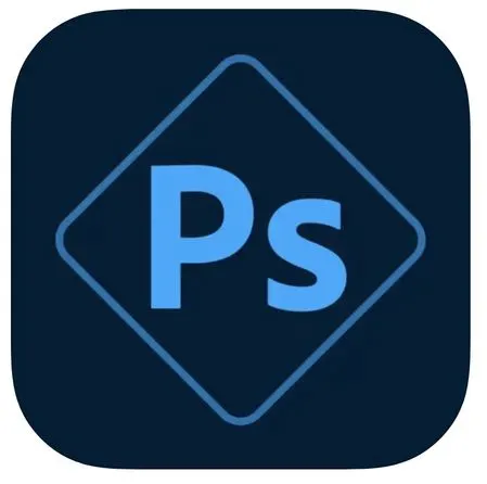 Blaues Icon mit Buchstaben Ps fuer Photoshop Express