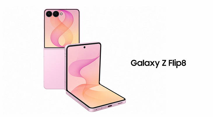 Samsung Galaxy Z Flip8 in Pink , aufgeklappt und zugeklappt
