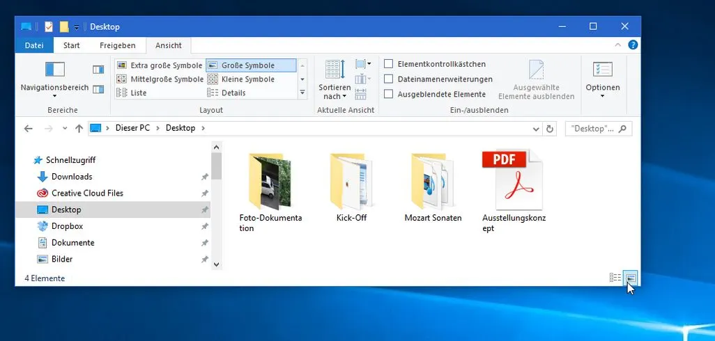 Screenshot eines Windows-Explorer-Fensters mit vier Ordnern und einer PDF-Datei