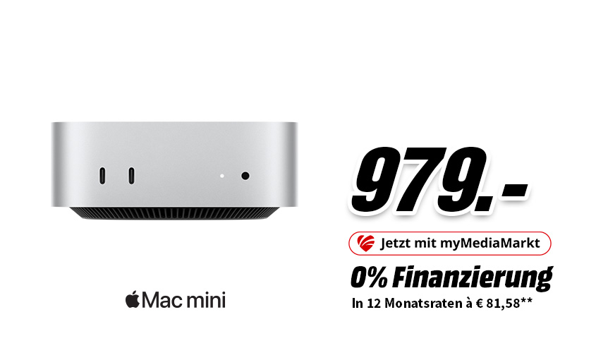 Apple Mac mini in Silber für 979 Euro, mit myMediaMarkt: 0% Finanzierung in 12 Raten à 81,58 Euro