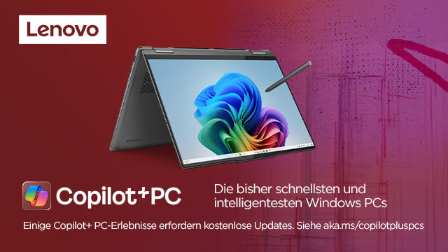 Lenovo convertible Laptob mit Stift - Die bisher schnellsten und intelligentesten Windows PCs - Einige Copilot+ PC-Erlebnisse erfordern kostenlose Updates. Siehe aka.ms/copilotpluspcs
