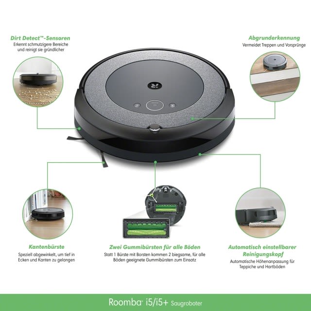 Du lebst dein Leben. Roomba i5 reinigt. Der Saugroboter ist mit Google Assistant, Alexa und Siri kompatibel