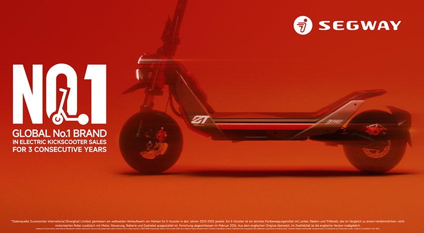 *Datenquelle: Euromonitor International (Shanghai) Limited; gemessen am weltweiten Verkaufswert von Marken für E-Scooter in den Jahren 2023-2025 jeweils. Ein E-Scooter ist ein leichtes Fortbewegungsmittel mit Lenker, Rädern und Trittbrett, das im Vergleich zu einem herkömmlichen, nicht motorisierten Roller zusätzlich mit Motor, Steuerung, Batterie und Gashebel ausgestattet ist. Forschung abgeschlossen im Februar 2026. Aus dem englischen Original übersetzt. Im Zweifelsfall ist die englische Version maßgeblich.
