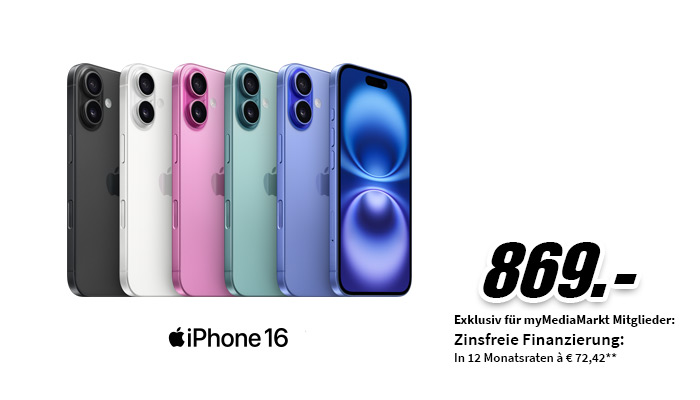 Fünf iPhones in Schwarz, Weiß, Rosa, Grün und Blau stehen nebeneinander auf weißem Grund.