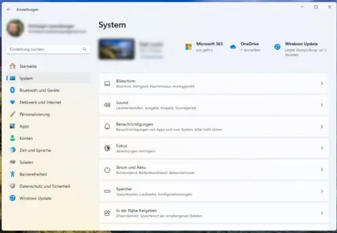 Screenshot des Windows Menü System
