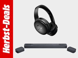 Herbst-Deals. Daneben die Produktabbildung eines Kopfhörers & einer Soundbar