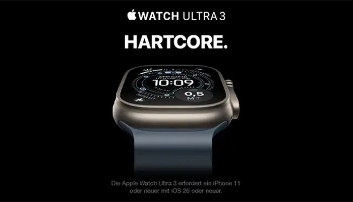 Watch Ultra3 Hartcore. Die Apple Watch Ultra 3 erfordert ein iPhone 11 oder neuer mit iOS 26 oder neuer.
