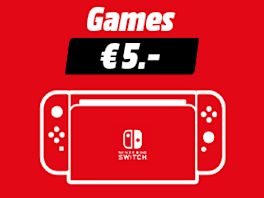 Roter Hintergrund mit Text: Bis zu € 5,-. Darunter ein Iconbild von einer Konsole, einer Blu-ray und einem Controller.