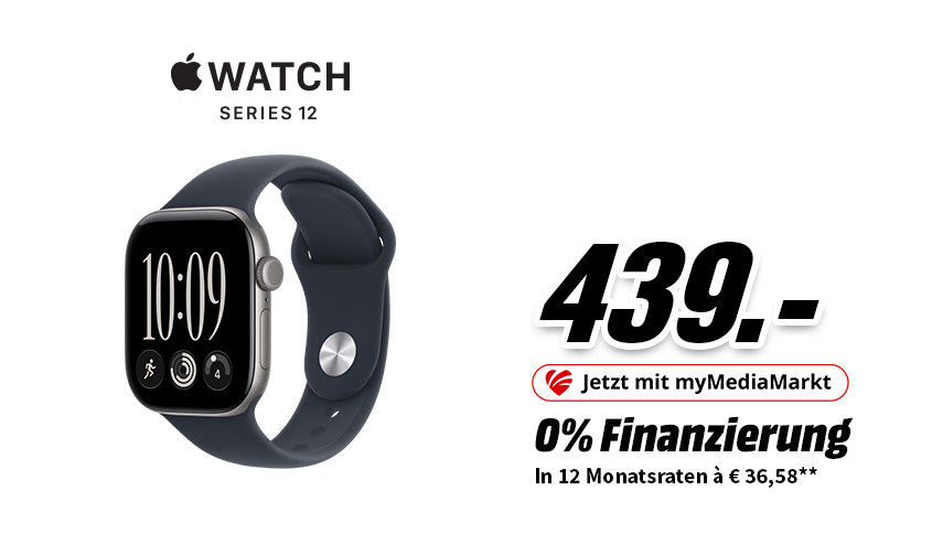 Apple Watch Series 12 mit Milanaise-Armband für 439 Euro, mit myMediaMarkt: 0% Finanzierung in 12 Raten à 36,58 Euro