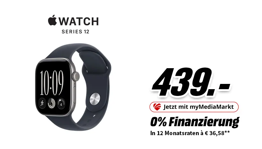 Apple Watch Series 12 mit Milanaise-Armband für 439 Euro, mit myMediaMarkt: 0% Finanzierung in 12 Raten à 36,58 Euro