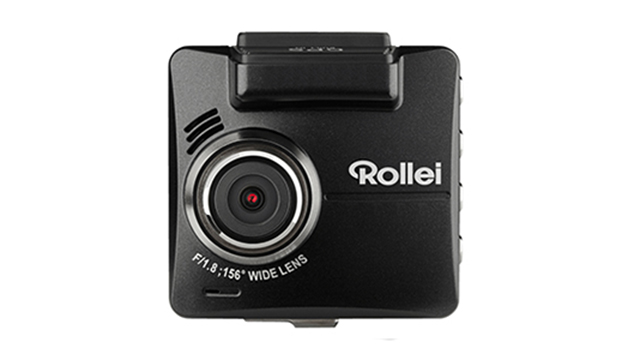 Eine schwarze Rollei-Kamera mit einem runden Objektiv und der Aufschrift "F/1.8; 156° Weitwinkelobjektiv" vor einem weißen Hintergrund.