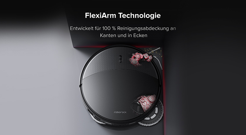 FlexiArm Technologie. Entwickelt für 100% Reinigungsabdeckung an Kanten und in Ecken. 