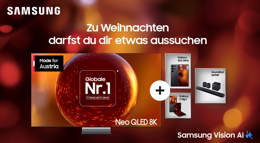 Zu Weihnachten darfst du dir etwas aussuchen von Samsung. Neo QLED TV plus Geschenk wählen: Smartphone oder Soundbar