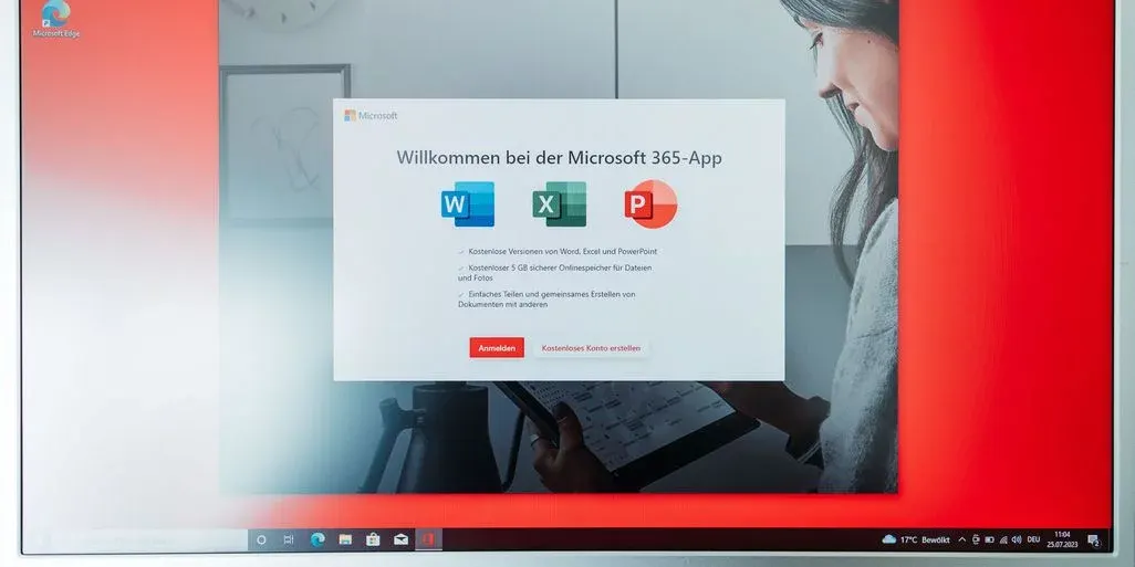 Laptop Display zeigt Microsoft 365 App Anmeldefenster.