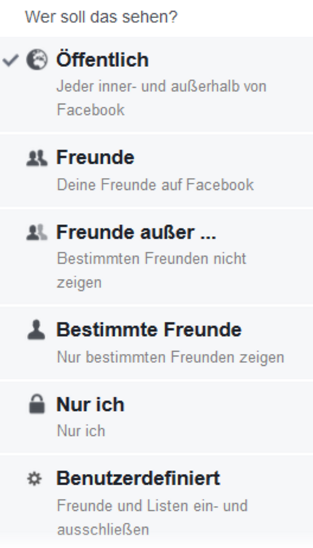 Facebook-Einstellungen für Sichtbarkeit von Beitraegen