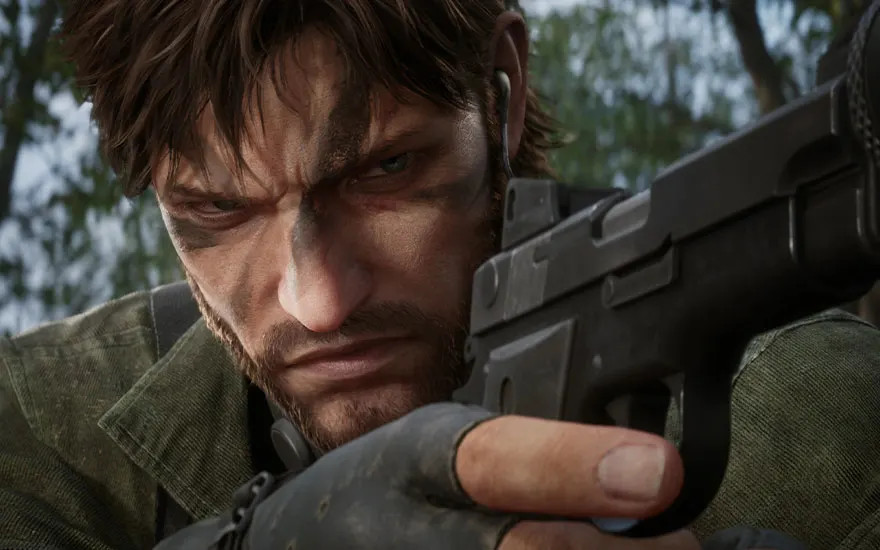 Soldat avec arme dans environnement jungle, éclairage dramatique et graphiques de jeu réalistes.