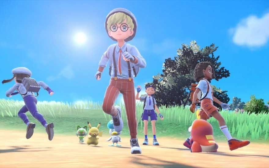 Image d'un groupe de personnages de jeu vidéo sur un chemin de terre sous un ciel bleu avec quelques arbres.