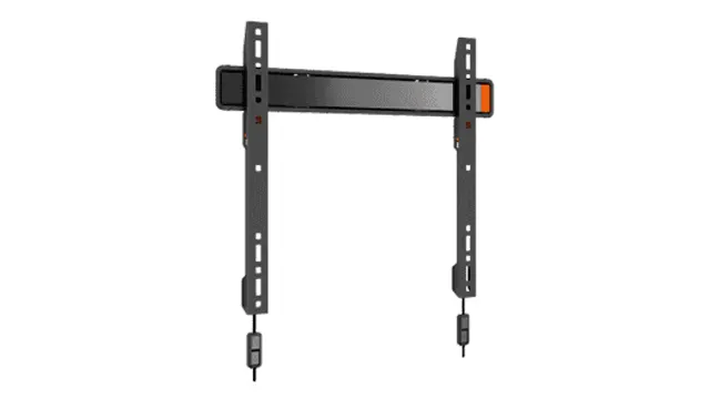 Een donkergrijze tv-muurbeugel met twee verticale rails en een horizontale balk tegen een witte achtergrond.