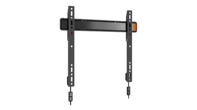 Een donkergrijze tv-muurbeugel met twee verticale rails en een horizontale balk tegen een witte achtergrond.