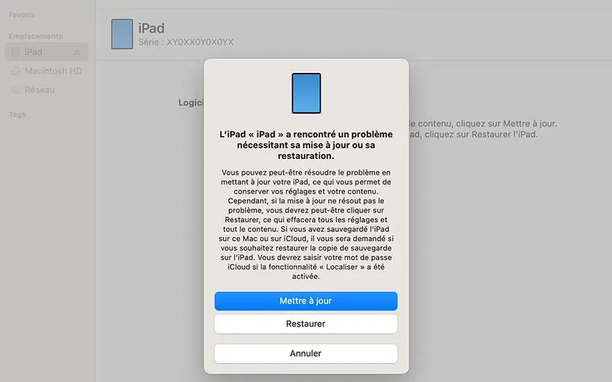 Comment réinitialiser un iPad sans code ?