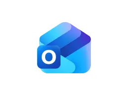 Logo Outlook : carré bleu avec un "O" blanc superposé à une enveloppe bleue. Fond blanc uni.