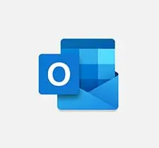 Logo Outlook : carré bleu avec un "O" blanc superposé à une enveloppe bleue. Fond blanc uni.