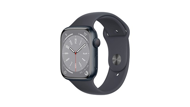 Montre connectée grise avec bracelet en silicone, affichant un cadran analogique sur fond blanc.