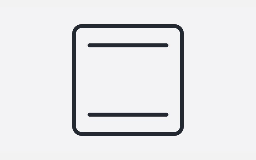 Un carré noir aux coins arrondis contient deux lignes horizontales noires sur un fond blanc cassé.