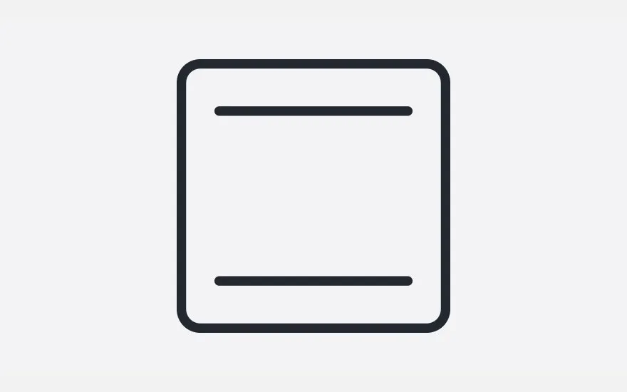 Un carré noir aux coins arrondis contient deux lignes horizontales noires sur un fond blanc cassé.